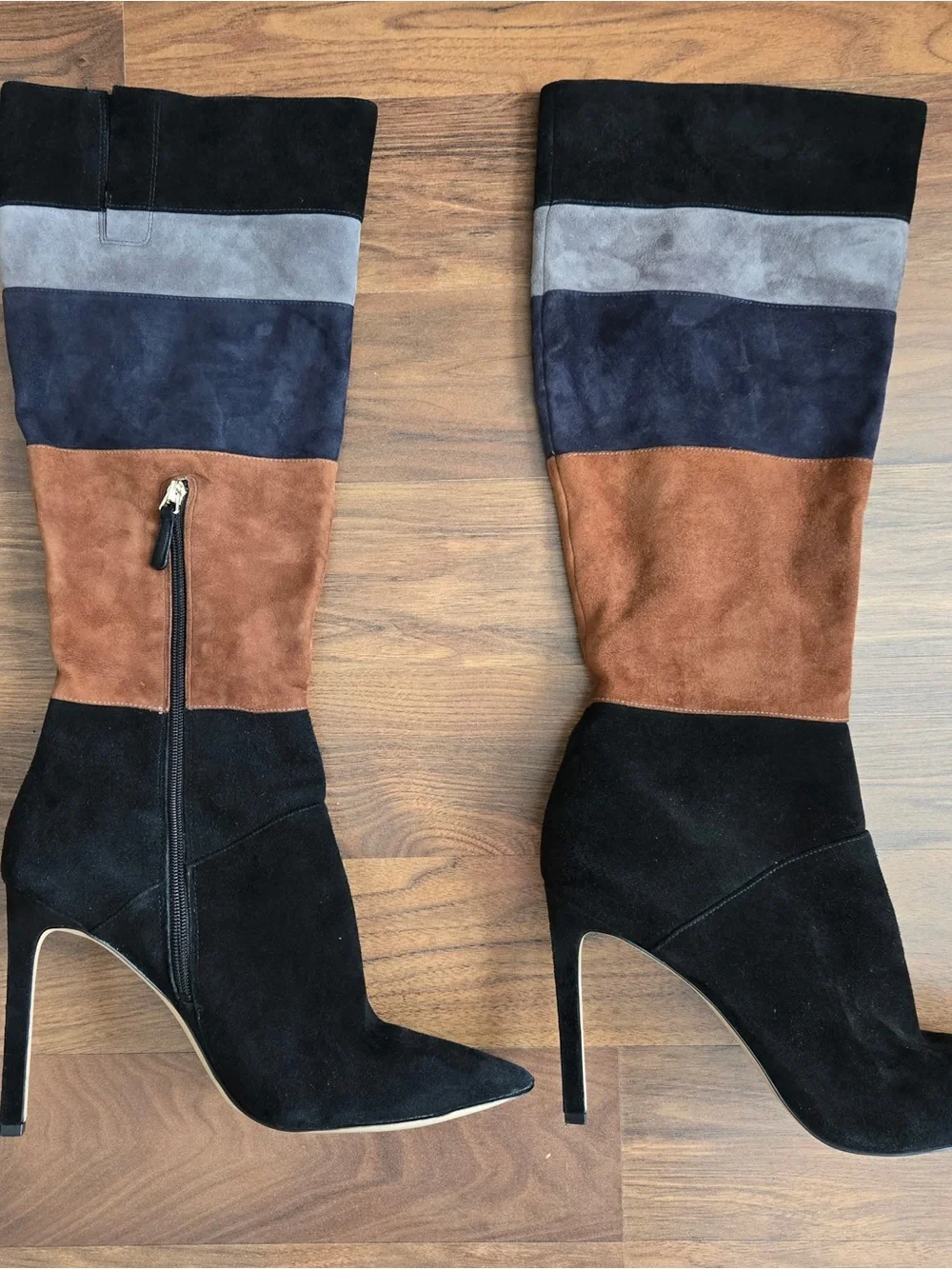Nine West Women’s Colorblock Suede Knee-High Boots - Black, Brown, Navy, Gray